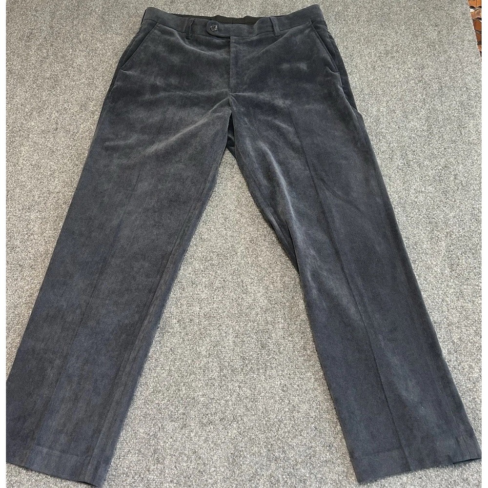Alan Flusser Corduroy Pants Mens 36x30 Blue Straight‎ Leg Flat Front Trousers